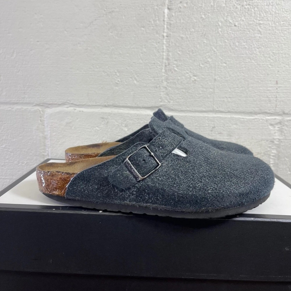 Birkenstock Boston Gray Wool Clogs Mule Slip On Sandals Shoes Women's 38 EU/7 US